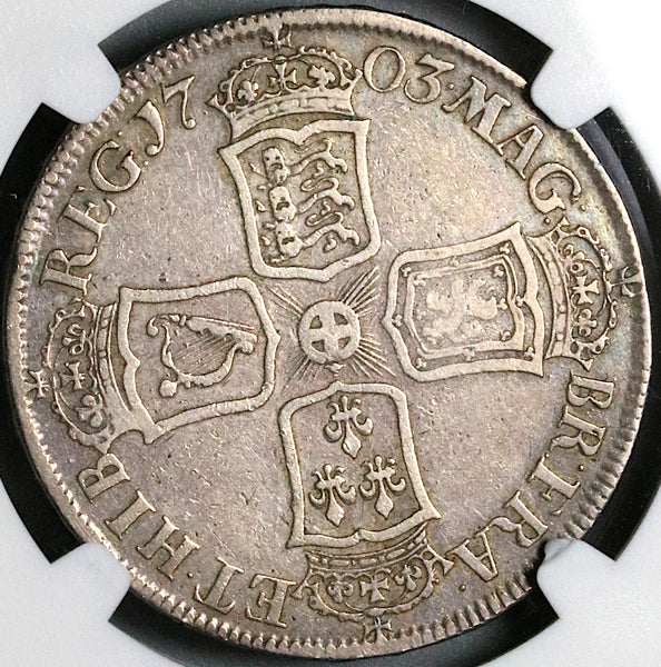 1703 NGC F 15 Anne Vigo 1/2 Crown Great Britain England Spanish