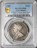 1707-E PCGS VF 20 Anne 1/2 Crown Great Britain England Silver Coin (22113002C)