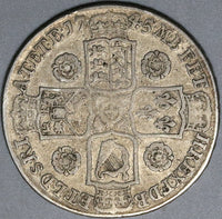1745/3 George II 1/2 Crown Great Britain Rare Overdate Colonial Silver Coin (23121003R)