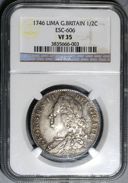 1746 NGC VF 35 George II 1/2 Crown Great Britain Spain Lima