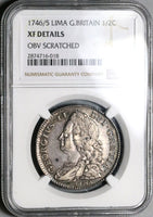 1746/5 NGC XF Det George II 1/2 Crown Great Britain Spain Lima Coin (22100803C)