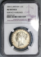 1844 NGC AU Det Victoria 1/2 Crown Great Britain Silver Coin (19030601C)