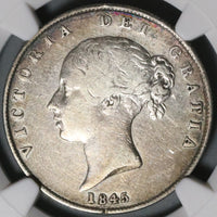 1845 NGC VF Victoria 1/2 Crown Great Britain Sterling Silver Coin (21080801C)