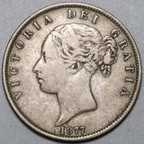 1877 Victoria 1/2 Crown Great Britain AVF 447k Sterling Silver Coin (22053101R)