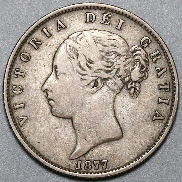 1877 Victoria 1/2 Crown Great Britain AVF 447k Sterling Silver Coin (22053101R)