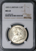 1893 NGC MS 63 Victoria 1/2 Crown Great Britain Mint State Silver Coin (22051904C)