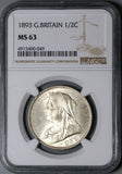 1893 NGC MS 63 Victoria 1/2 Crown Great Britain Mint State Silver Coin (22051904C)