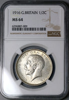 1916 NGC MS 64 1/2 Crown George V Great Britain Sterling Silver Coin (22071302C)