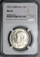 1931 NGC MS 64 1/2 Crown George V Great Britain Silver Coin (21080102D)