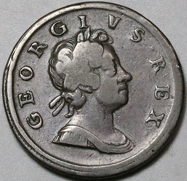 1718 George I Dump 1/2 Penny Fine Copper Great Britain Coin S-3659 (22052401S)