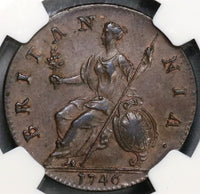 1746 NGC MS 62 George II 1/2 Penny Great Britain Mint State Coin (19072301C)