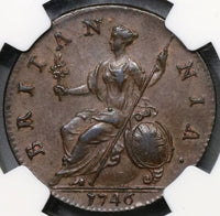 1746 NGC MS 62 George II 1/2 Penny Great Britain Mint State Coin (19072301C)