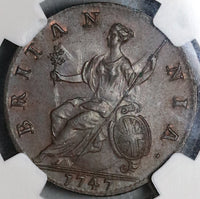 1747 NGC MS 62 George II 1/2 Penny Great Britain Coin POP 2/2 (22080303C)