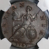 1747 NGC MS 62 George II 1/2 Penny Great Britain Coin POP 2/2 (22080303C)
