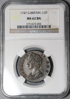 1747 NGC MS 62 George II 1/2 Penny Great Britain Coin POP 2/2 (22080303C)