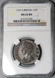 1747 NGC MS 62 George II 1/2 Penny Great Britain Coin POP 2/2 (22080303C)