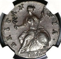 1749 NGC AU 55 George II 1/2 Penny Great Britain Colonial Copper Coin (20091302C)