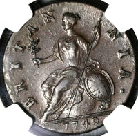 1749 NGC AU 55 George II 1/2 Penny Great Britain Colonial Copper Coin (20091302C)