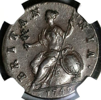 1749 NGC AU 55 George II 1/2 Penny Great Britain Colonial Copper Coin (20091302C)