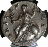 1749 NGC AU 55 George II 1/2 Penny Great Britain Colonial Copper Coin (20091302C)