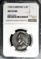 1749 NGC AU 55 George II 1/2 Penny Great Britain Colonial Copper Coin (20091302C)