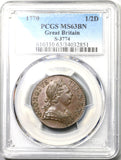1770 PCGS MS 63 George III 1/2 Penny Great Britain Mint State Colonial Coin (19081702C)