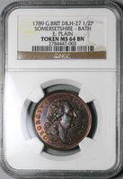 1789 NGC MS 64 Bath 1/2 Penny George III Visit Conder Somersetshire D&H 27 (22020404C)