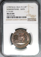 1790s NGC MS 65 Bath Conder 1/2 Penny Sommerset D&H 73 Mint State Token Coin POP 3/0 (19092102C)