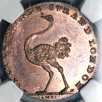 1790s NGC MS 64 RB Ostrich Pidcock's Conder 1/2 Penny Token Middlesex DH 445 Great Britain Coin (16122902D)