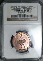 1790s NGC MS 64 RB Ostrich Pidcock's Conder 1/2 Penny Token Middlesex DH 445 Great Britain Coin (16122902D)