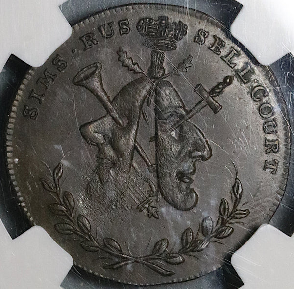 1790s NGC MS 62 Sims 1/2 Penny Garrick Conder Middlesex Tragic Comic Masks DH 478a (22020403C)