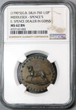 1790s NGC MS 62 Dog Conder 1/2 Penny Spence D&H 750 Mint State Great Britain Coin (19092703C)