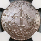 1790s NGC MS 62  Kent Sandwich Ancient Sloop Ship Conder 1/2 Penny Token Coin D&H 39 (21091204C)