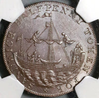 1790s NGC MS 62  Kent Sandwich Ancient Sloop Ship Conder 1/2 Penny Token Coin D&H 39 (21091204C)