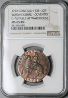 1792 NGC MS 65 Lady Godiva Elephant Conder 1/2 Penny Coventry DH 235 (21042801D)