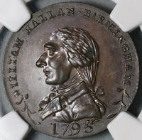 1795 NGC MS 63 Hallan's 1/2 Penny RARE Garrick Conder Warwickshire Birmingham DH 133 RARE (22020402C)