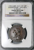 1795 NGC MS 63 Hallan's 1/2 Penny RARE Garrick Conder Warwickshire Birmingham DH 133 RARE (22020402C)