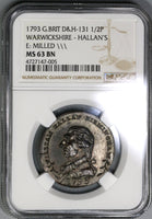 1793 NGC MS 63 Hallan's Conder 1/2 Penny Glassware Warwickshire DH 131 (19082002C)