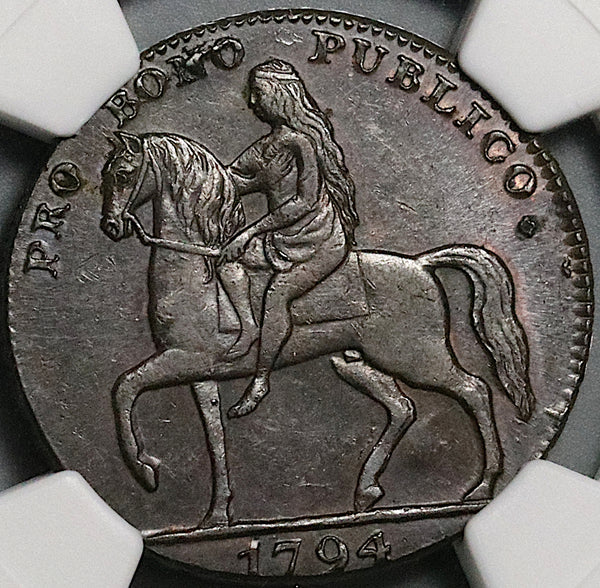 1794 NGC AU 58 Lady Godiva Conder Coventry 1/2 Penny DH 249 Rare Token Coin (17041105D)