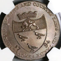 1794 NGC MS 64 Kent Canterbury Cathedral 1/2 Penny Conder Britain Token (23031203C)