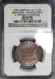 1794 NGC MS 66 Shackelton's Candles Conder 1/2 Penny Token Coin Middlesex DH 477 (19061802D)