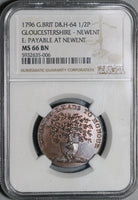 1796 NGC MS 66 Gloucestershire Newent 1/2 Penny Conder Token Crab Apple Tree D&H 64 (21032101D)