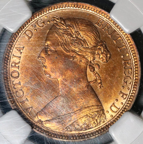 1887 NGC MS 63 Victoria 1/2 Penny Great Britain Coin Near Full Red