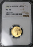 1842 NGC MS 61 Victoria 1/2 Sovereign Gold Great Britain Coin (22052704C)