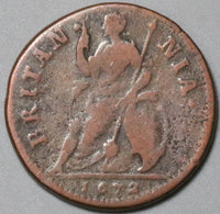 1672 Charles II Farthing Great Britain Copper Seated Britannia Coin (21100301R)