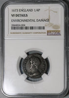 1673 NGC VF Det Charles II Farthing Great Britain England Coin (20072801C)
