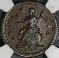 1719 NGC AU 53 George I Farthing Scarce Small Letters Variety Great Britain Coin (21090309C)