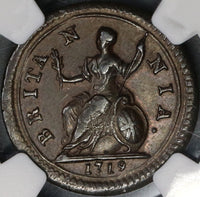 1719 NGC AU 53 George I Farthing Scarce Small Letters Variety Great Britain Coin (21090309C)