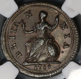 1719 NGC AU 53 George I Farthing Scarce Small Letters Variety Great Britain Coin (21090309C)
