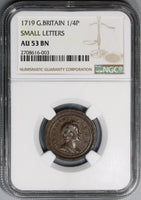 1719 NGC AU 53 George I Farthing Scarce Small Letters Variety Great Britain Coin (21090309C)